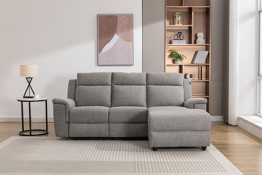 RC-7088 Thick Polyester Fabric Manual Reclining Sectional Sofa with Chaise Armrests and Cushions