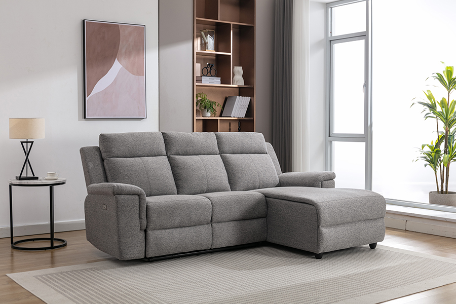 RC-7088 Thick Polyester Fabric Manual Reclining Sectional Sofa with Chaise Armrests and Cushions