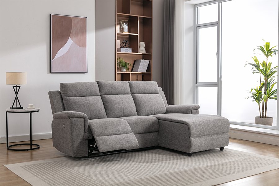 RC-7088 Thick Polyester Fabric Manual Reclining Sectional Sofa with Chaise Armrests and Cushions