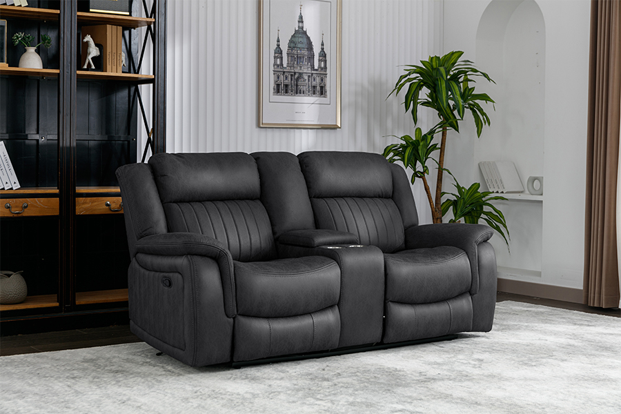 RC-7756 Polyester Tech Fabric Manual Reclining Loveseat with Console