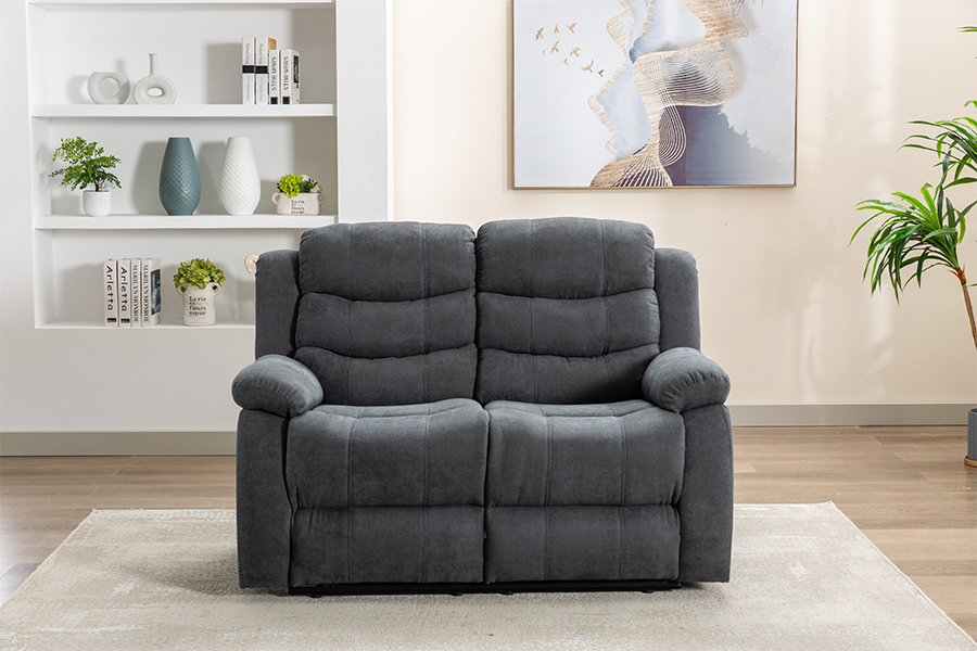 RC-9006 Polyester Fabric Manual Reclining Loveseat with Padded Pillow-top Arms